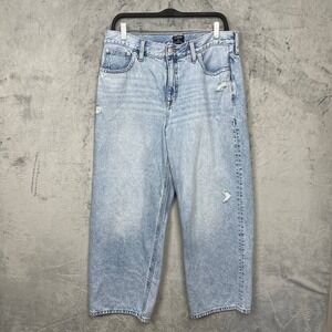 Y2K 90s Baggy Light Wash Distressed Denim Jeans 30 Straight Wide Leg‎ Streetwear